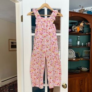 Tea Collection girl’s pink floral jumpsuit in size 8.